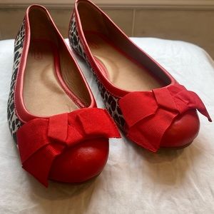 Coach red toed shoes with bows and cheetah print sides